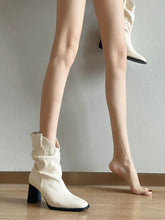 Load image into Gallery viewer, Women's French Luxury Ruched Square Toe Block Heel Slouch Ankle Boots
