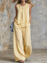 Load image into Gallery viewer, Women's Sleeveless Two-Piece Set – Solid Color Wide-Leg Pants &amp; Top
