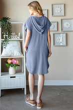 Load image into Gallery viewer, Full Size Ribbed Short Sleeve Hooded Dress – Casual Ribbed Hooded Dress, Stylish Short Sleeve Dress, Comfortable Ribbed Dress, Trendy Hooded Dress, Fashionable Ribbed Dress, Easy Fit Hooded Dress, Versatile Short Sleeve Dress
