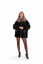 Load image into Gallery viewer, Palermo Genuine Astrakhan Silver Fox Trim Coat
