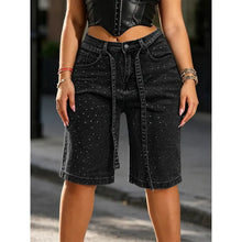 Load image into Gallery viewer, Women's Rhinestone-Embellished Denim Shorts – Loose Fit Straight-Leg with Belt
