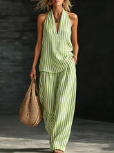 Load image into Gallery viewer, Women's Striped Sleeveless Top &amp; Wide-Leg Pants Set – Fashionable 2-Piece
