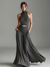 Load image into Gallery viewer, Women's Sleeveless High-Neck Top &amp; Elegant Long A-Line Dress Two-Piece Set
