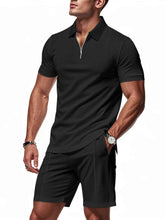 Load image into Gallery viewer, Men's Plus Size Quarter Zip Short Sleeve Top and Shorts Set
