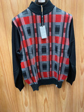 Load image into Gallery viewer, Stacy Adams 2306 Black/Red Geometric Print Sweater | Quarter Zip
