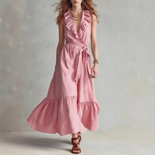 Load image into Gallery viewer, Women's V-Neck Sleeveless Lace-Up Panelled Maxi Dress – Wide Flare
