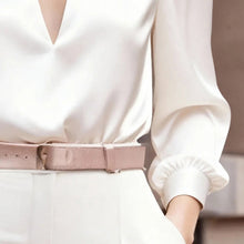 Load image into Gallery viewer, Women’s Satin V-Neck Long Sleeve Top – Slim Fit Solid Color Blouse
