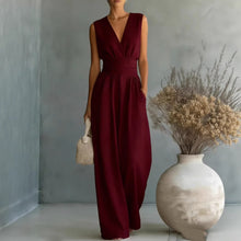 Load image into Gallery viewer, Women's Elegant V-Neck Sleeveless Jumpsuit – Waist-Cinching Straight Leg
