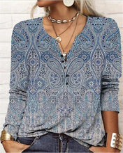 Load image into Gallery viewer, Women's Ethnic Print V-Neck Long Sleeve Loose T-Shirt
