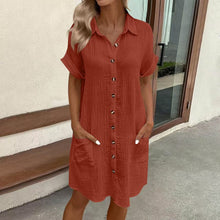 Load image into Gallery viewer, Women's Casual Loose Short-Sleeve Midi Shirt Dress – Button-Down
