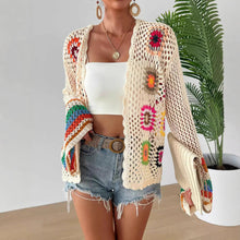 Load image into Gallery viewer, Hand-Crocheted Floral Cardigan Sweater | Boho Open Front Knit Top
