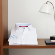 Load image into Gallery viewer, Kenneth// Cotton Knit-Stretch Button-Up Shirt With Contrast Details // White // Tailored Fit (Fitted)
