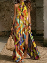 Load image into Gallery viewer, Women's Printed Halterneck Split Maxi Dress – Loose Fit Sleeveless
