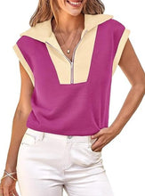 Load image into Gallery viewer, Fisoew Color‑Block Half‑Zip Polo Sweatshirt
