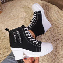 Load image into Gallery viewer, Women's Canvas Wedge Platform Lace-Up Sneakers
