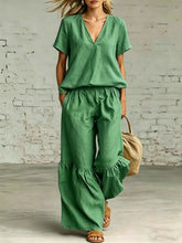 Load image into Gallery viewer, V-Neck Loose Short-Sleeve Top &amp; Pants Set – 7 Colors, S–5XL
