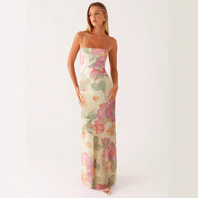 Load image into Gallery viewer, Printed Sleeveless Strap Bodycon Maxi Dress | High Waist
