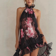 Load image into Gallery viewer, Women's Floral Print Chiffon Off-Shoulder Mini Dress | High Waist A-Line Strapless Summer Dress
