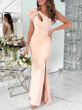 Load image into Gallery viewer, Cutout One Shoulder Ruffle : Split Dress
