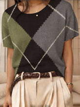 Load image into Gallery viewer, Women's Retro Short-Sleeve Jacquard Knit Top

