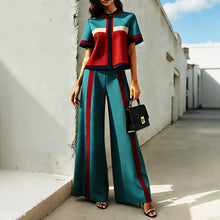 Load image into Gallery viewer, Women's Color-Block Short-Sleeve Top &amp; Wide-Leg Pants Set
