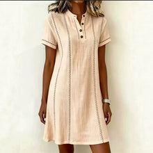 Load image into Gallery viewer, Women's Printed Button-Up Stand Collar Midi Dress – 3/4 Sleeve Loose Fit
