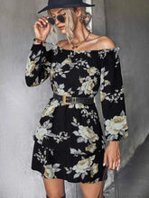 Load image into Gallery viewer, Off-Shoulder Floral Print : Long Sleeve Mini Dress
