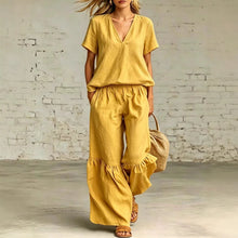 Load image into Gallery viewer, V-Neck Loose Short-Sleeve Top &amp; Pants Set – 7 Colors, S–5XL
