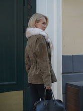 Load image into Gallery viewer, Vivienne Genuine Suede Polar Fox Trim Coat in Olive
