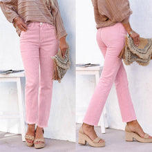 Load image into Gallery viewer, Women's Straight Leg Ankle-Length Raw Hem Denim Pants – Casual High-Waist Jeans

