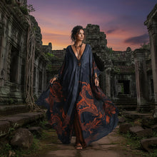 Load image into Gallery viewer, Women's Dragon Print Deep V-Neck Maxi Dress Beach Cover-Up
