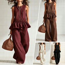 Load image into Gallery viewer, Women's Sleeveless Pleated Vest &amp; Wide Leg Pants Set – Streetwear
