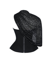Load image into Gallery viewer, Quinette Black Peplum Top with Beaded Asymmetrical Cape
