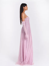 Load image into Gallery viewer, Wallie Pink Rhinestone Embellished Mesh Backless Gown
