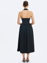 Load image into Gallery viewer, Delaney Black Lapel Halter Midi A-Line Dress

