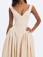 Load image into Gallery viewer, Chelsea Ivory Jacquard Ruched Bust Sweetheart Midi Dress
