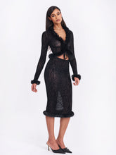 Load image into Gallery viewer, Hali Black Animal Print Burnout Velvet Fur Trim Top
