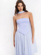 Load image into Gallery viewer, Qianna Baby Blue Peplum Top Drop Waist Chiffon Gown
