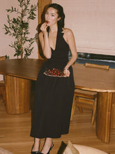 Load image into Gallery viewer, Delaney Black Lapel Halter Midi A-Line Dress
