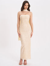 Load image into Gallery viewer, Raizel Gold Beaded Sequin Bodycon Gown with Scarf
