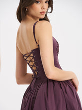 Load image into Gallery viewer, Oakleigh Blackberry Purple Cotton Lace-up Back Midi Dress

