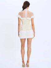 Load image into Gallery viewer, Taylor Ivory Fur Trimmed Beaded Bouclé Mini Dress
