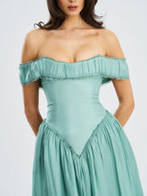 Load image into Gallery viewer, Xavy Teal Green Off Shoulder Corset Midi Dress

