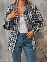 Load image into Gallery viewer, Plaid Buttoned Long Sleeve Hooded Jacket for Women – Cozy &amp; Stylish Cotton-Blend Outerwear
