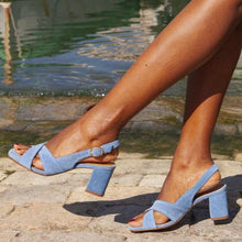 Load image into Gallery viewer, Women's Open-Toe High Heel Sandals | Buckle Strap Minimalist Heels in Red &amp; Blue | Sizes 34–43
