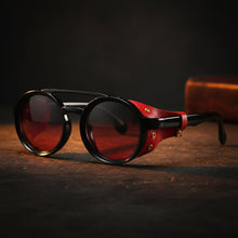Load image into Gallery viewer, Retro Round Leather Frame Sunglasses – Vintage Fashion Eyewear
