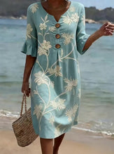 Load image into Gallery viewer, Women's Resort V-Neck Coconut Print Loose Three-Quarter Sleeve Dress
