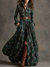 Load image into Gallery viewer, Women's Plus Size Plaid Print Long Sleeve Shirt Dress with Pockets
