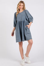 Load image into Gallery viewer, Washed Round Neck Puff Sleeve Denim Dress – Casual, Vintage-Inspired, Comfortable &amp; Chic, Effortlessly Stylish, Classic Denim Dress
