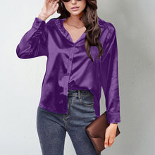 Load image into Gallery viewer, Women’s Satin Lapel Button-Down Blouse
